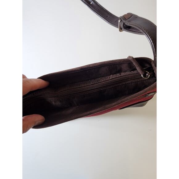 THE SAK Burgundy Fabric Brown Faux Leather Trim Shoulder Bag - Picture 4 of 5